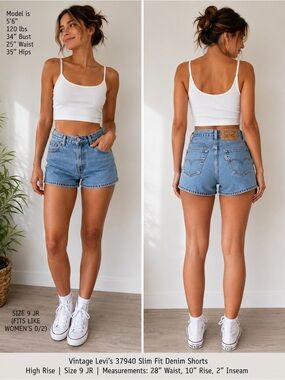 Levi’s 37940 Denim Shorts Women 28 Blue Vintage Slim Fit High Rise 9 JR
